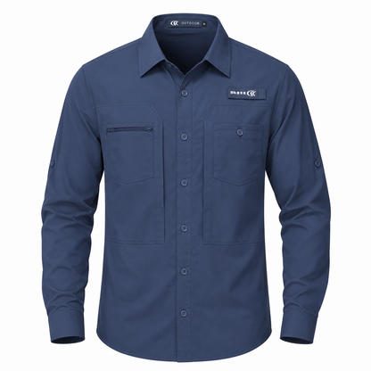 Men's UPF 50+ Outdoor Long Sleeve Shirt – Lightweight Breathable Sun Protection with Utility Pockets