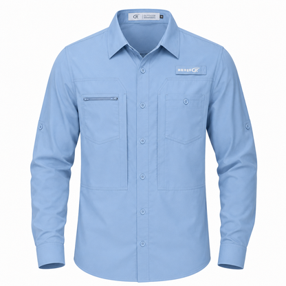 Men's UPF 50+ Outdoor Long Sleeve Shirt – Lightweight Breathable Sun Protection with Utility Pockets