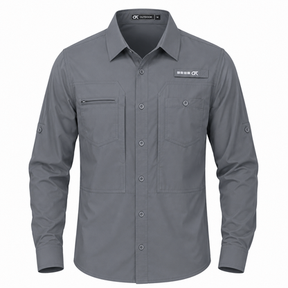 Men's UPF 50+ Outdoor Long Sleeve Shirt – Lightweight Breathable Sun Protection with Utility Pockets