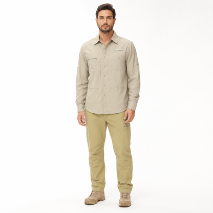 Men's UPF 50+ Outdoor Long Sleeve Shirt – Lightweight Breathable Sun Protection with Utility Pockets