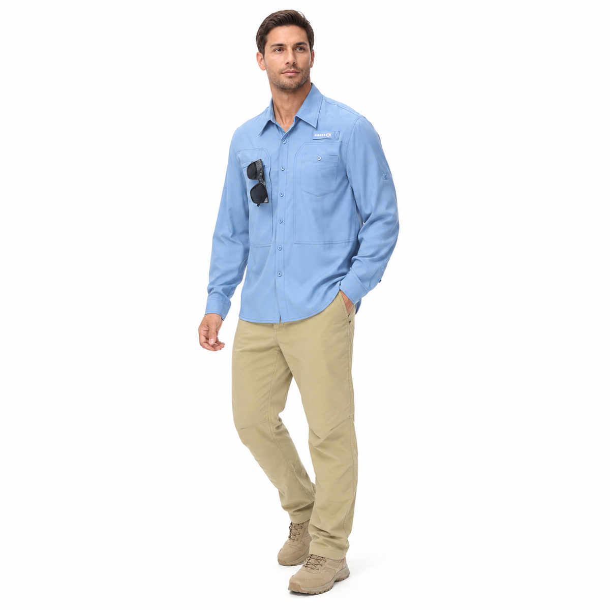 Men's UPF 50+ Outdoor Long Sleeve Shirt – Lightweight Breathable Sun Protection with Utility Pockets