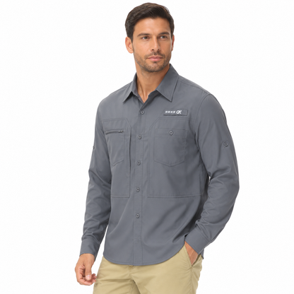 Men's UPF 50+ Outdoor Long Sleeve Shirt – Lightweight Breathable Sun Protection with Utility Pockets