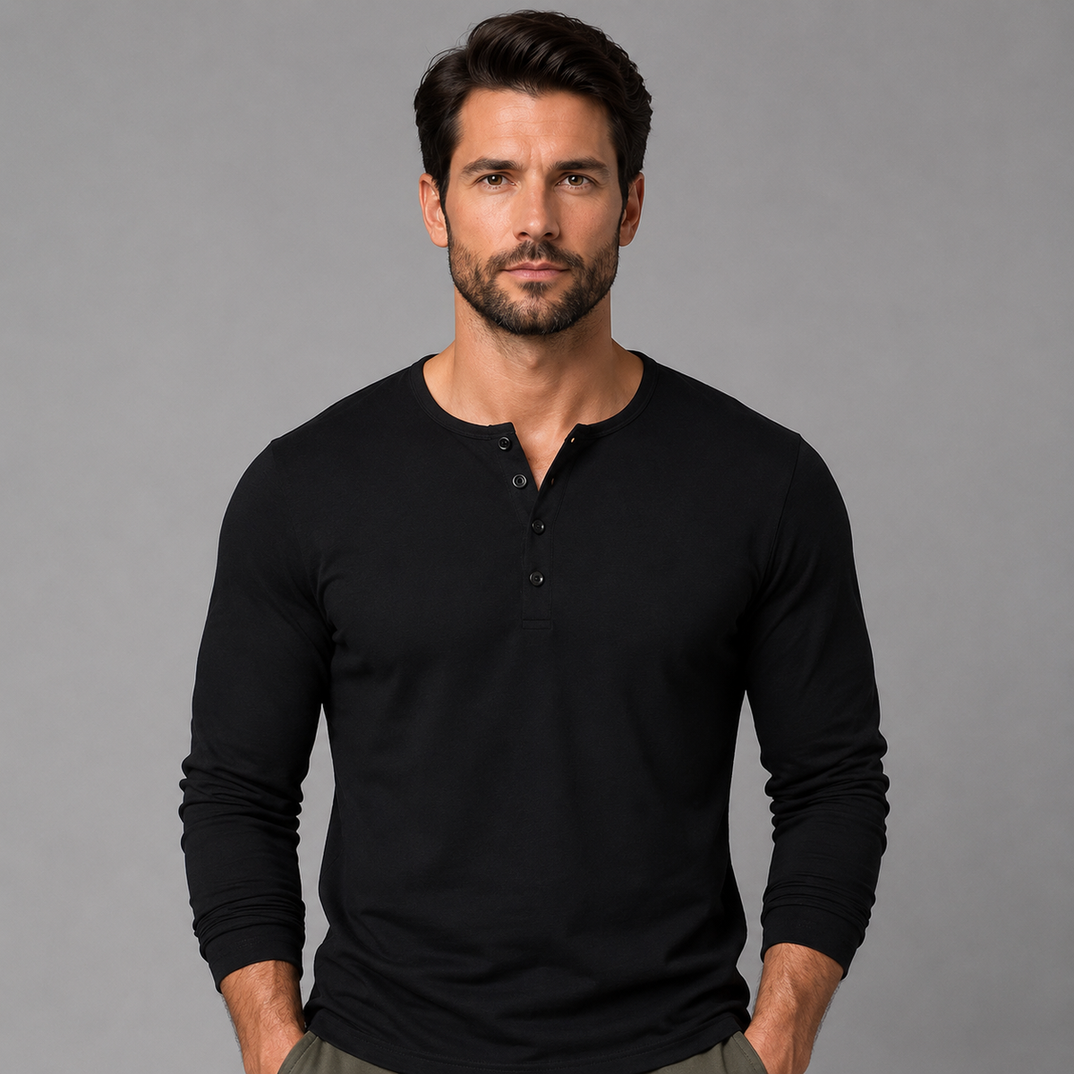 Men's Slim Fit Henley Shirt – Long Sleeve Casual & Outdoor Performance Top