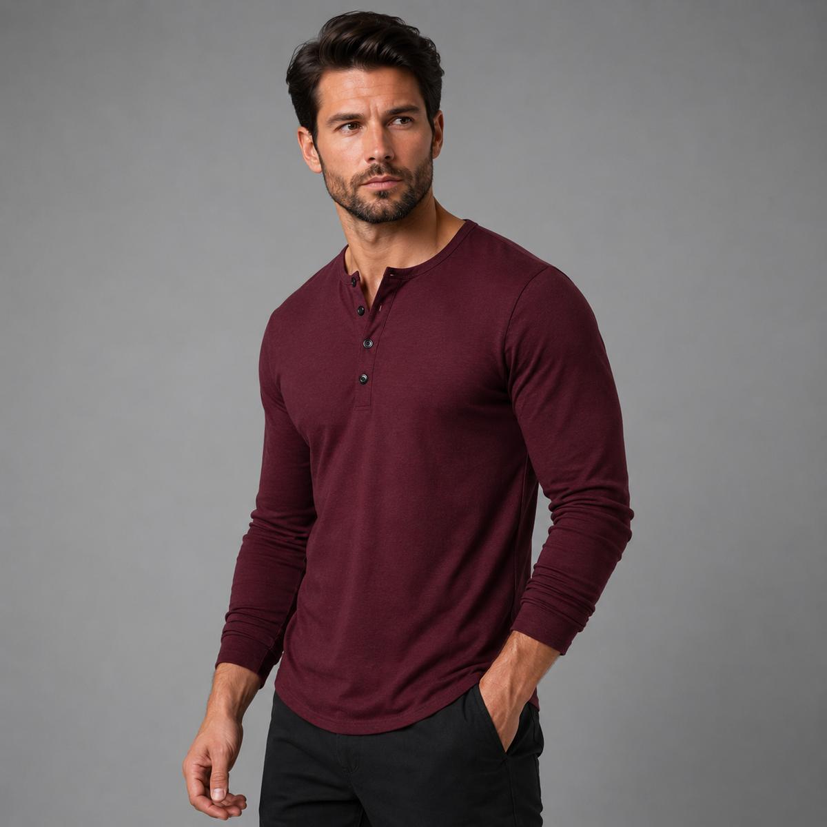 Men's Slim Fit Henley Shirt – Long Sleeve Casual & Outdoor Performance Top