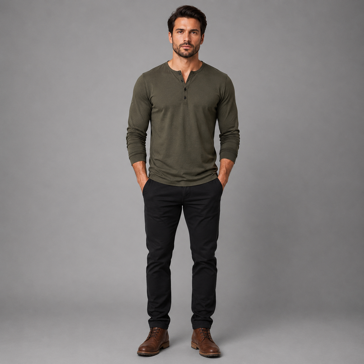 Men's Slim Fit Henley Shirt – Long Sleeve Casual & Outdoor Performance Top