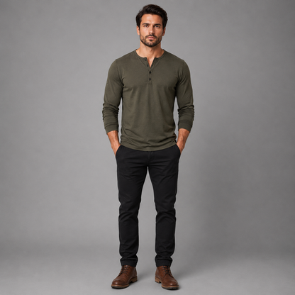 Men's Slim Fit Henley Shirt – Long Sleeve Casual & Outdoor Performance Top