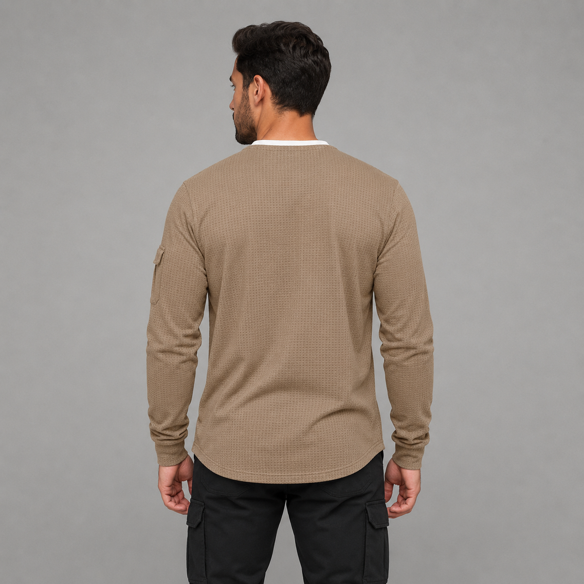 Men's Waffle Long Sleeve Henley Shirt – Casual Outdoor Utility Style