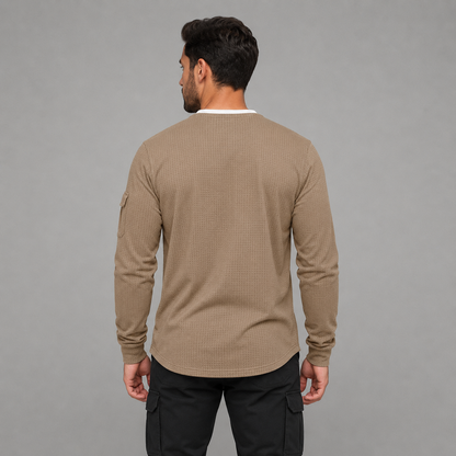 Men's Waffle Long Sleeve Henley Shirt – Casual Outdoor Utility Style