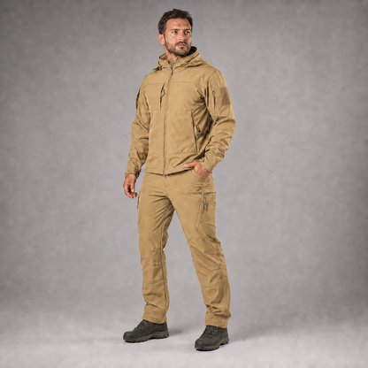 Men's Windproof Softshell Jacket & Utility Trousers Set