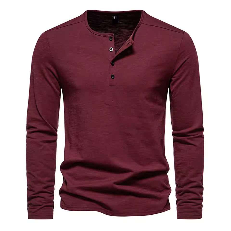 Men's Slim Fit Henley Shirt – Long Sleeve Casual & Outdoor Performance Top