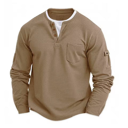 Men's Waffle Long Sleeve Henley Shirt – Casual Outdoor Utility Style