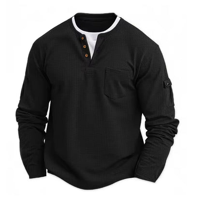 Men's Waffle Long Sleeve Henley Shirt – Casual Outdoor Utility Style