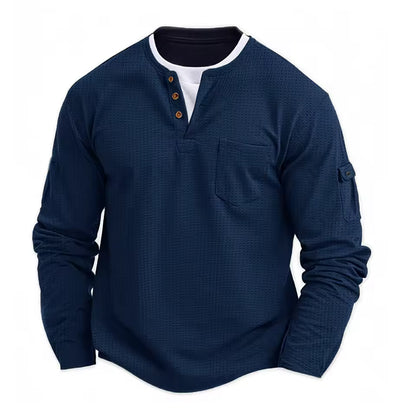 Men's Waffle Long Sleeve Henley Shirt – Casual Outdoor Utility Style