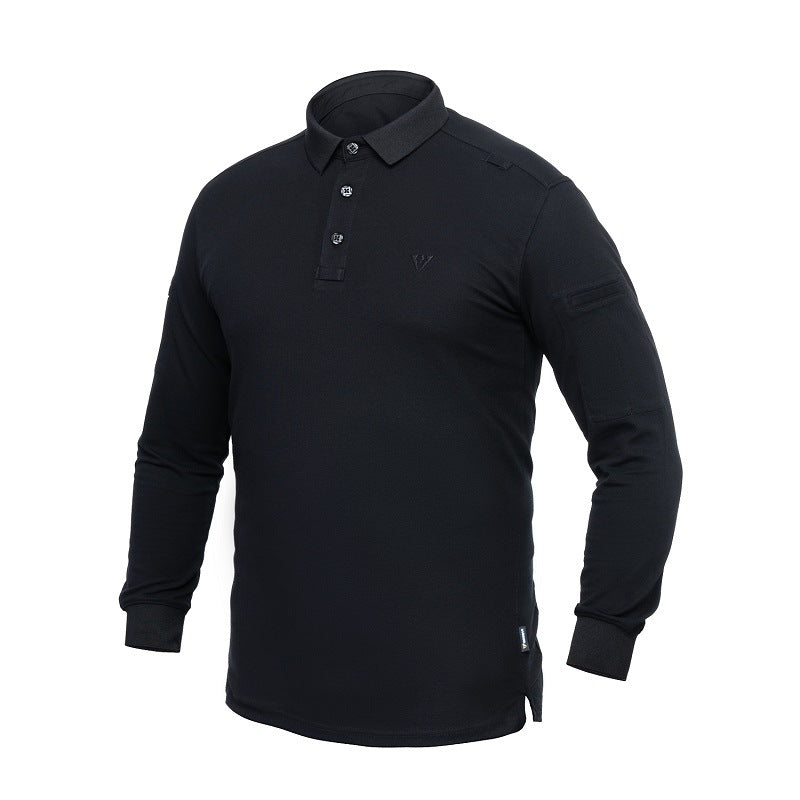 Black long-sleeve tactical polo shirt
