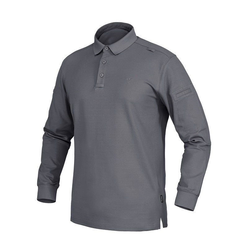 Gray long-sleeve tactical polo shirt