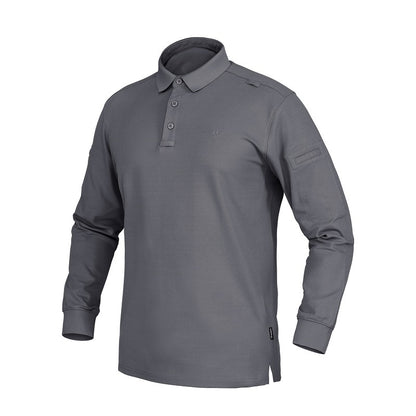 Gray long-sleeve tactical polo shirt