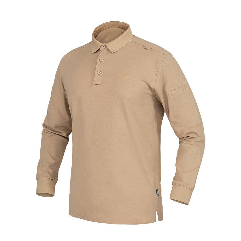 Khaki long-sleeve tactical polo shirt