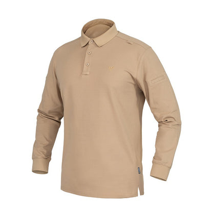Khaki long-sleeve tactical polo shirt